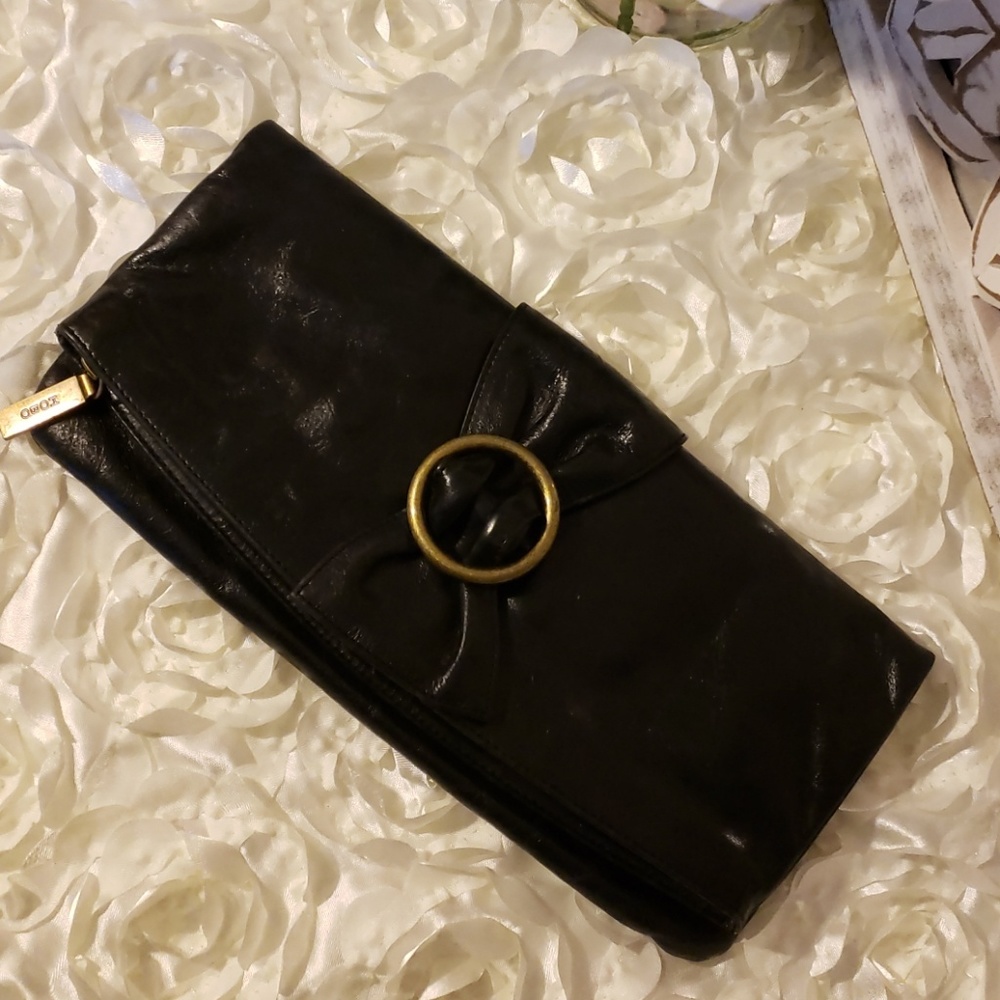 HOBO BLACK LEATHER FOLD OVER CLUTCH NWOT
